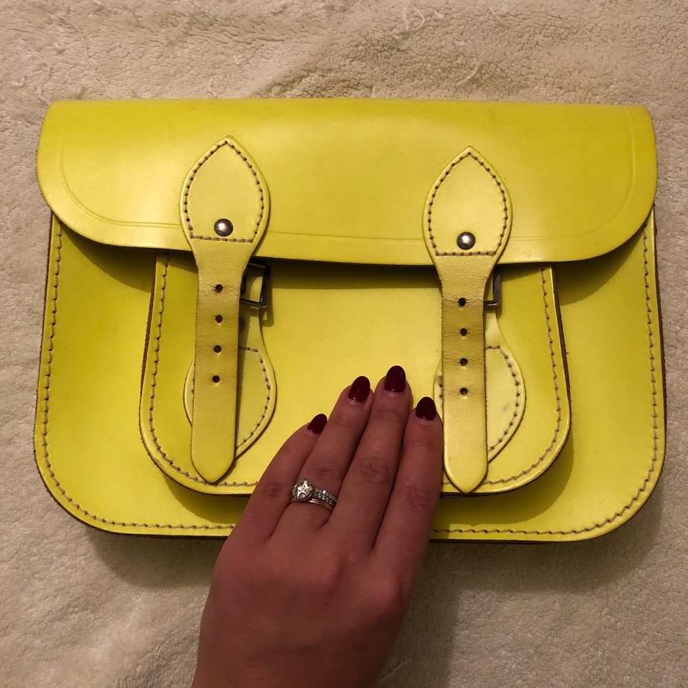 Cambridge satchel leather neon yellow bag
